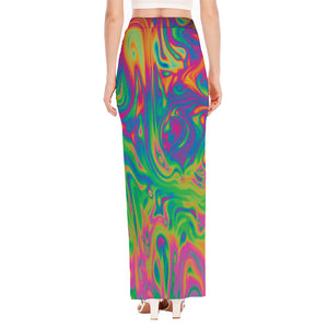 Psychedelic Surface Print High Slit Maxi Skirt