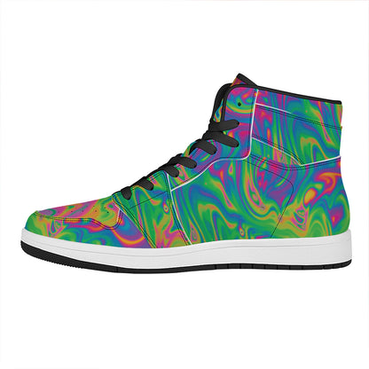Psychedelic Surface Print High Top Leather Sneakers
