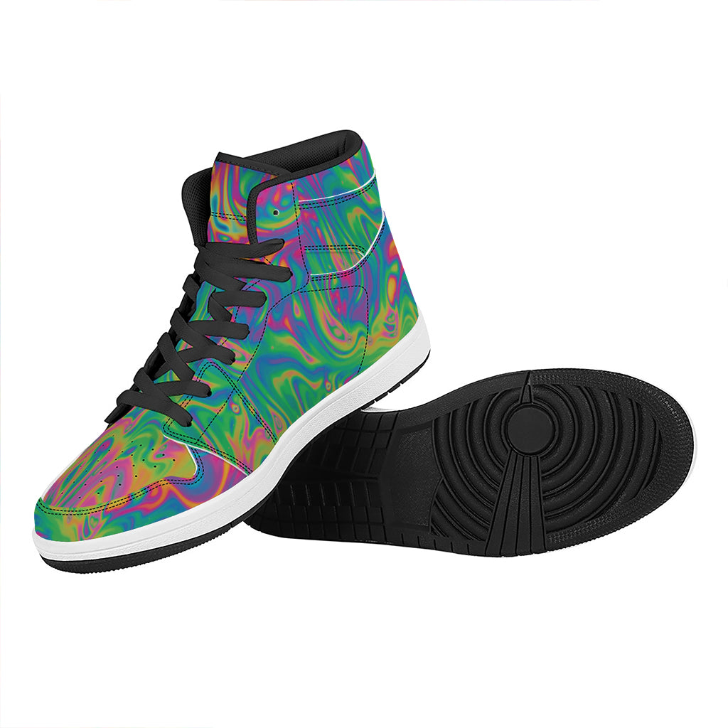 Psychedelic Surface Print High Top Leather Sneakers