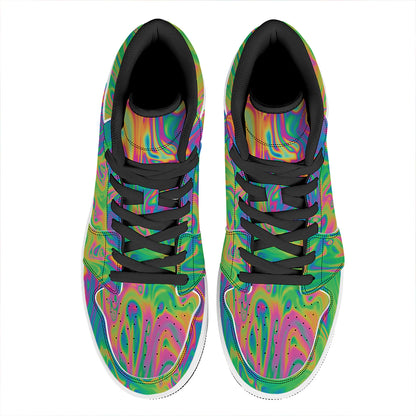 Psychedelic Surface Print High Top Leather Sneakers