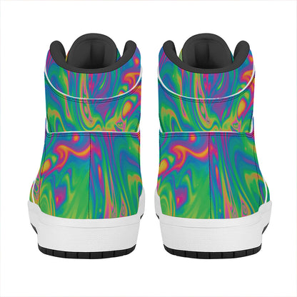 Psychedelic Surface Print High Top Leather Sneakers