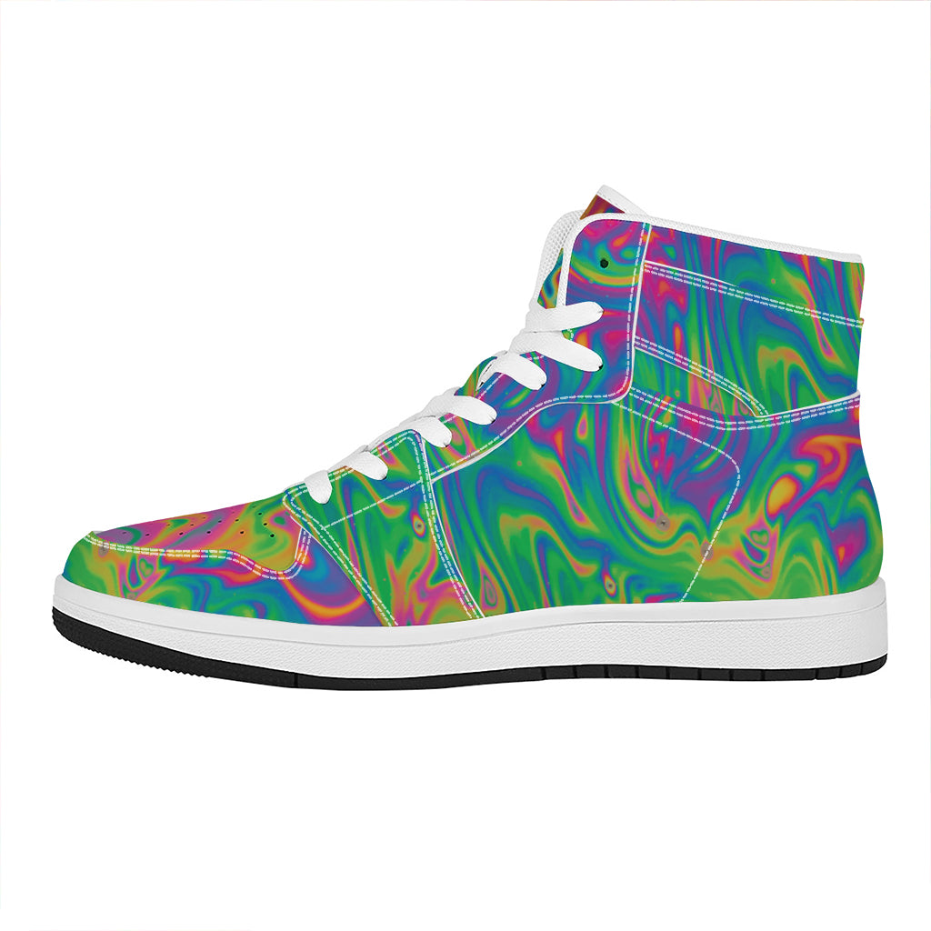 Psychedelic Surface Print High Top Leather Sneakers