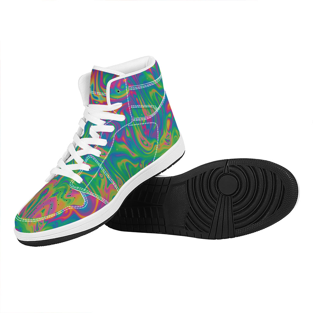 Psychedelic Surface Print High Top Leather Sneakers