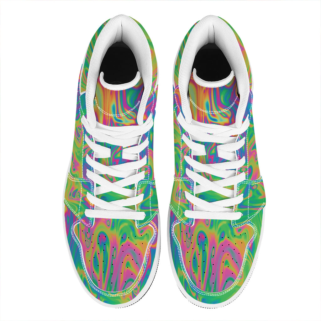 Psychedelic Surface Print High Top Leather Sneakers