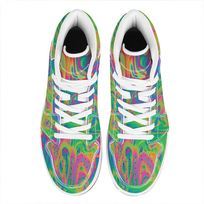 Psychedelic Surface Print High Top Leather Sneakers