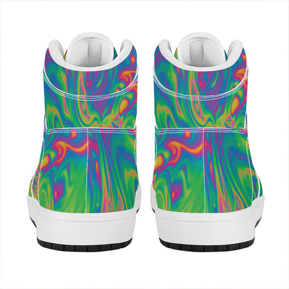 Psychedelic Surface Print High Top Leather Sneakers