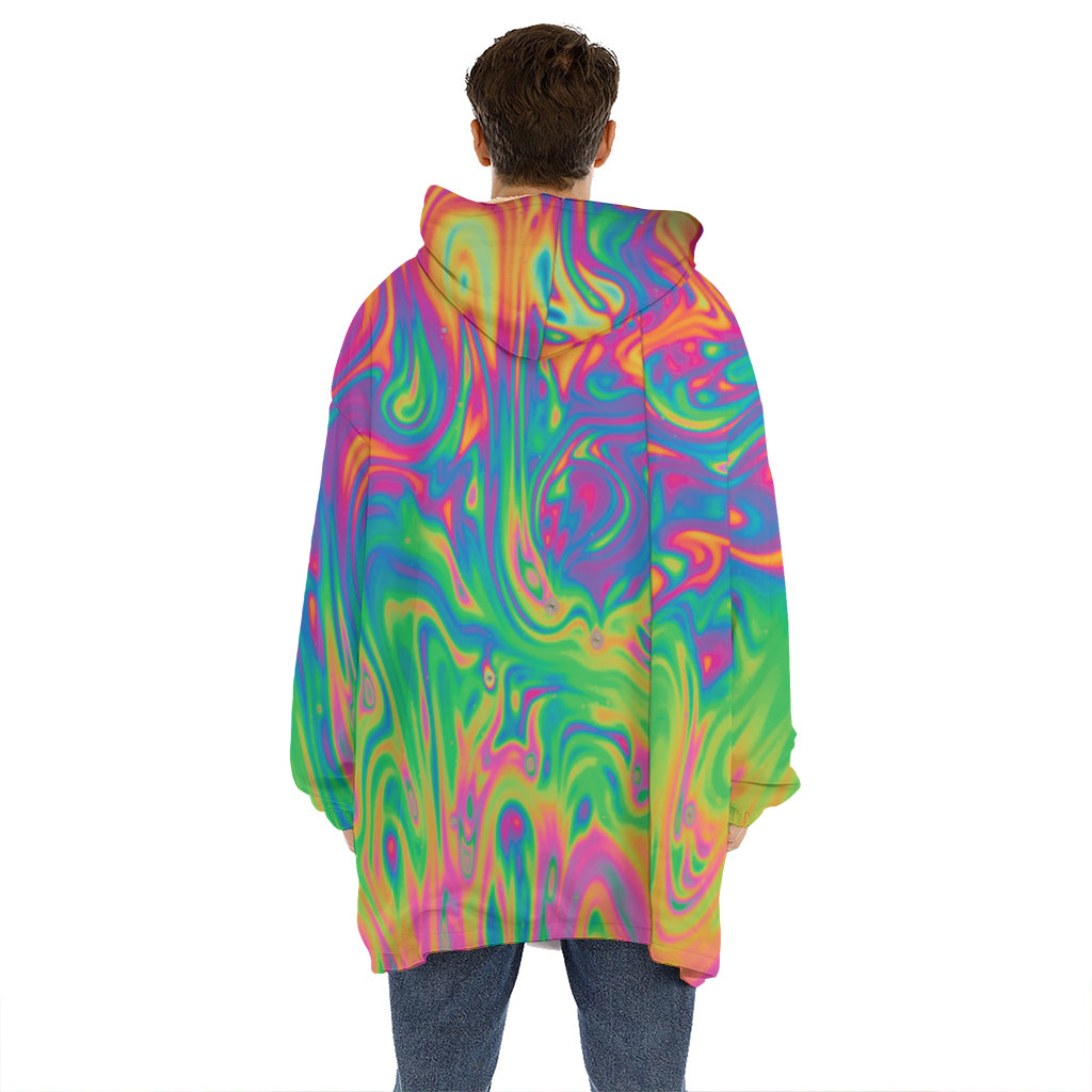Psychedelic Surface Print Hoodie Blanket