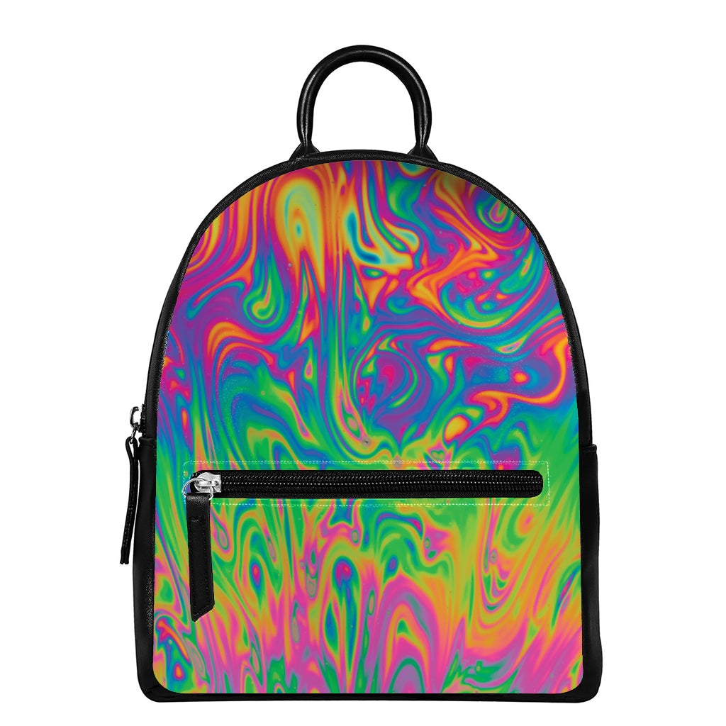Psychedelic Surface Print Leather Backpack