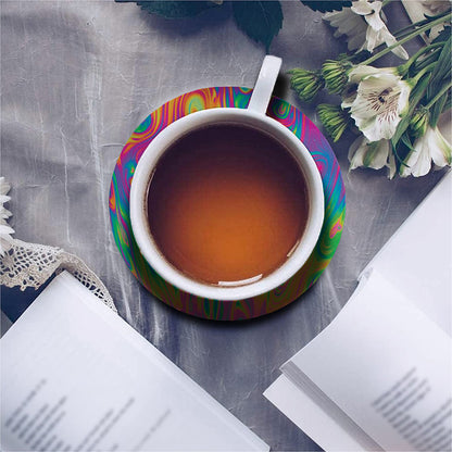 Psychedelic Surface Print Leather Coaster Set