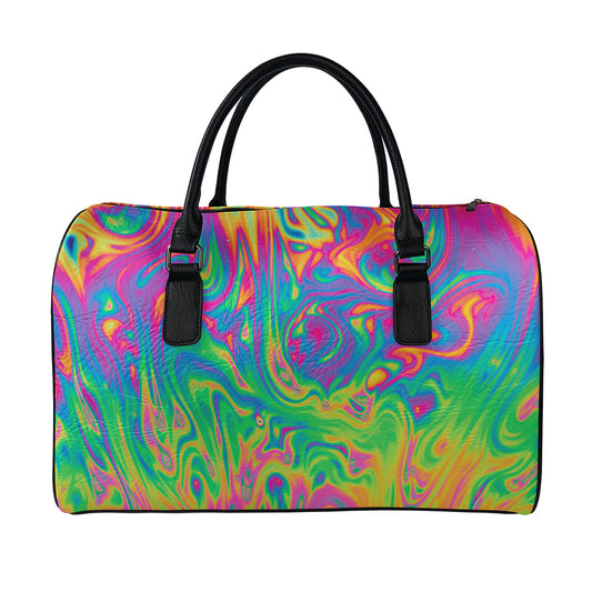 Psychedelic Surface Print Leather Duffle Bag
