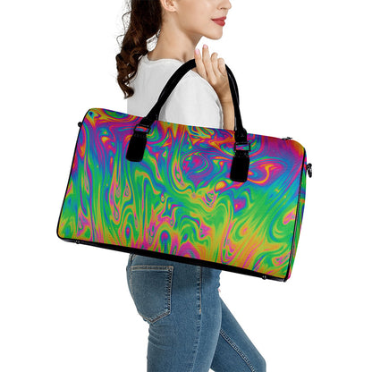 Psychedelic Surface Print Leather Duffle Bag