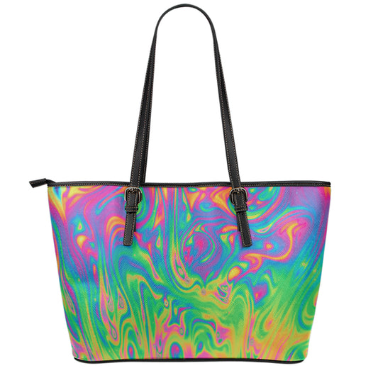 Psychedelic Surface Print Leather Tote Bag