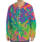 Psychedelic Surface Print Long Sleeve Baseball Jersey