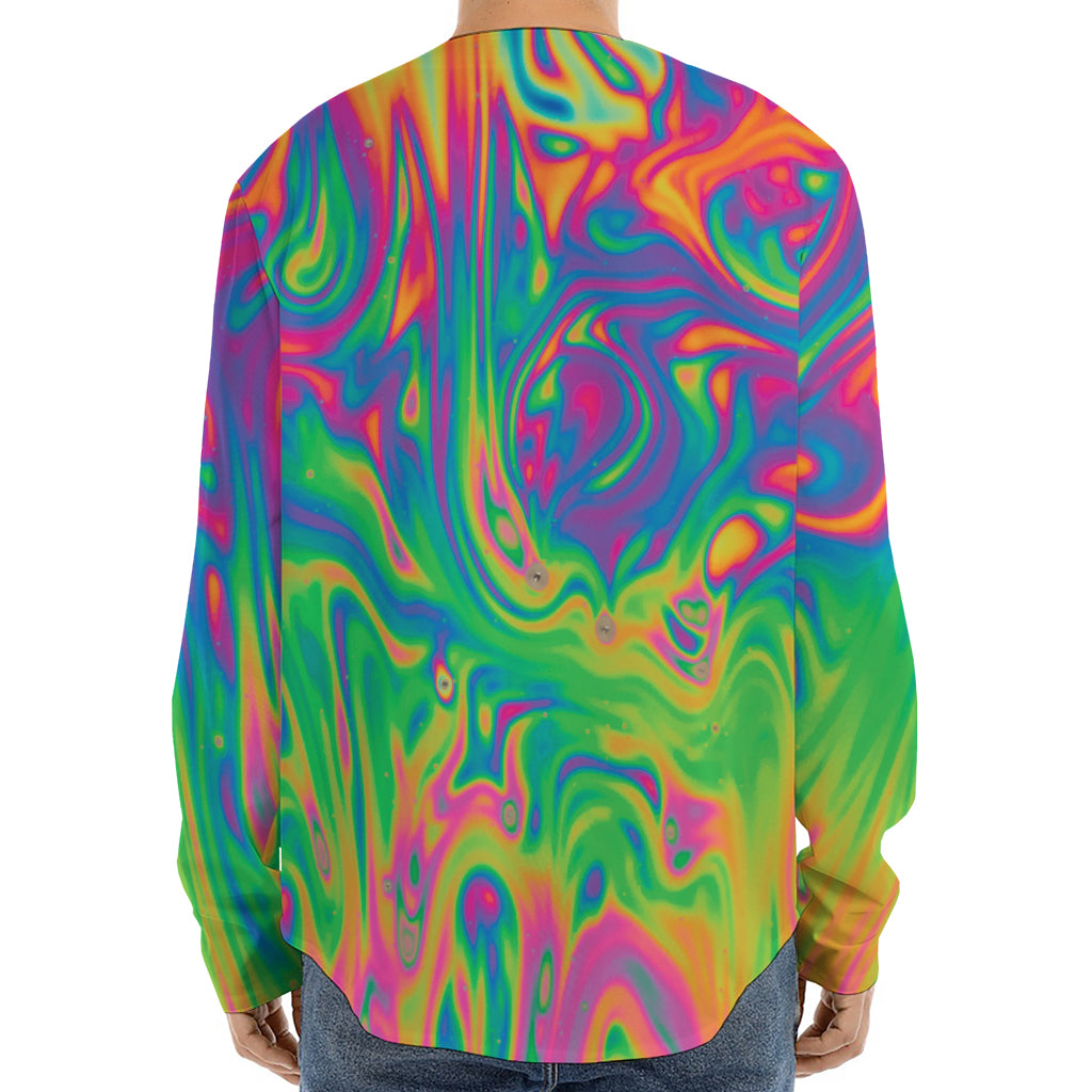 Psychedelic Surface Print Long Sleeve Baseball Jersey