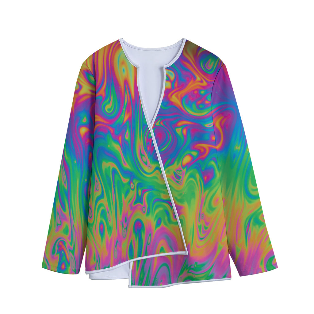 Psychedelic Surface Print Long Sleeve Short Coat