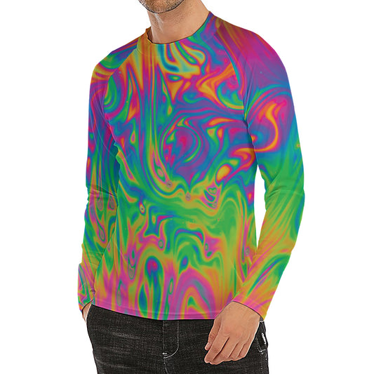Psychedelic Surface Print Men's Long Sleeve Rash Guard