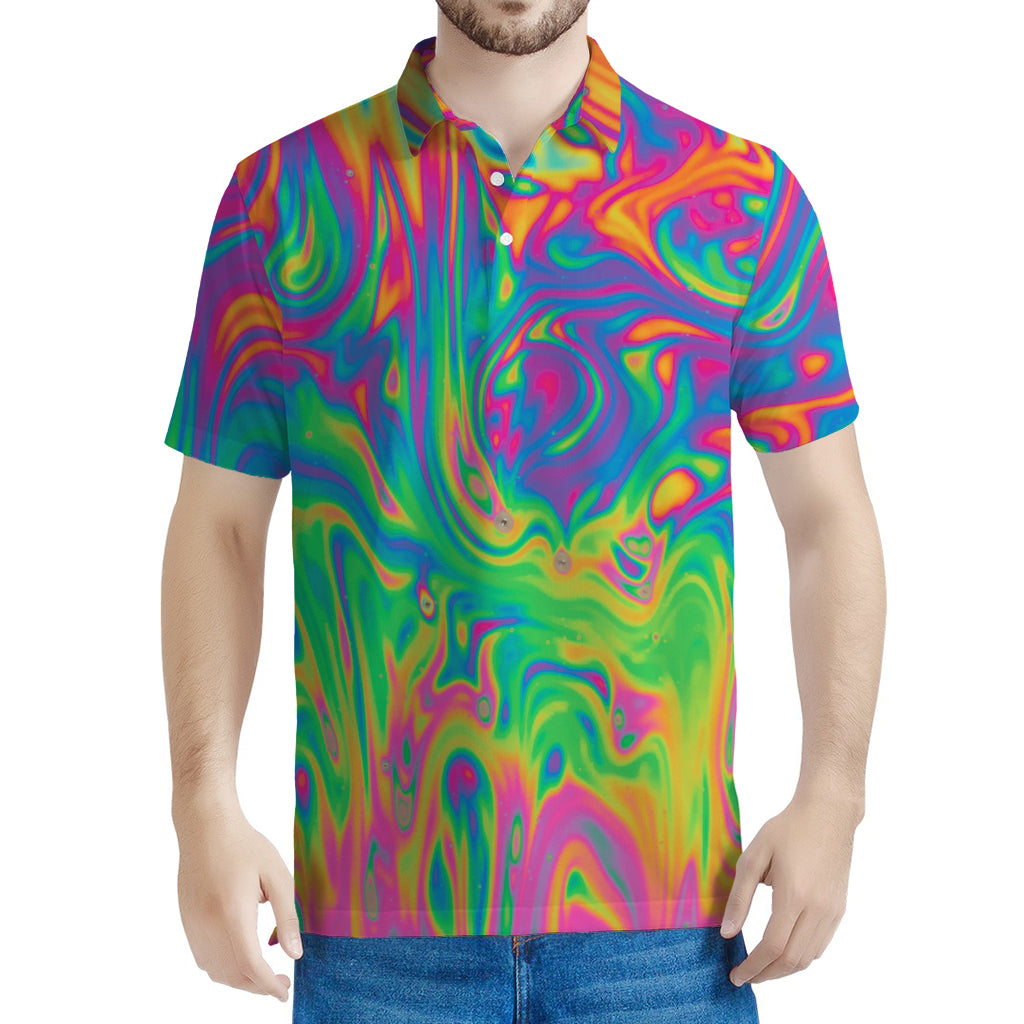 Psychedelic Surface Print Men's Polo Shirt