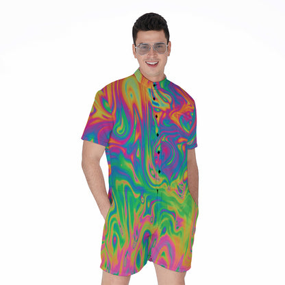 Psychedelic Surface Print Men's Rompers