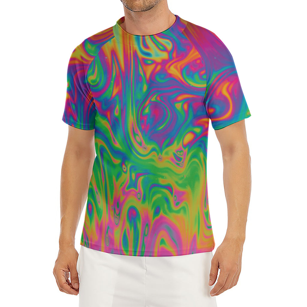 Psychedelic Surface Print Men's Short Sleeve Rash Guard