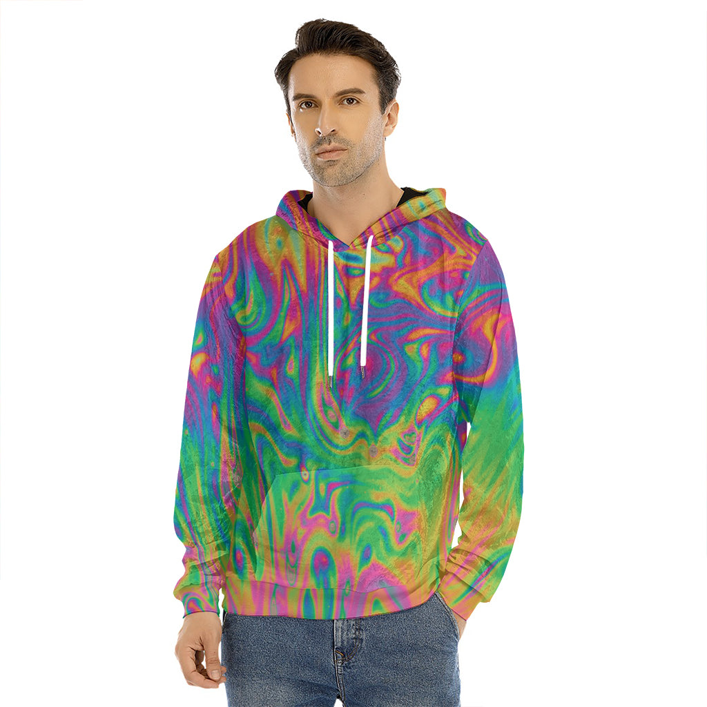 Psychedelic Surface Print Men's Velvet Pullover Hoodie