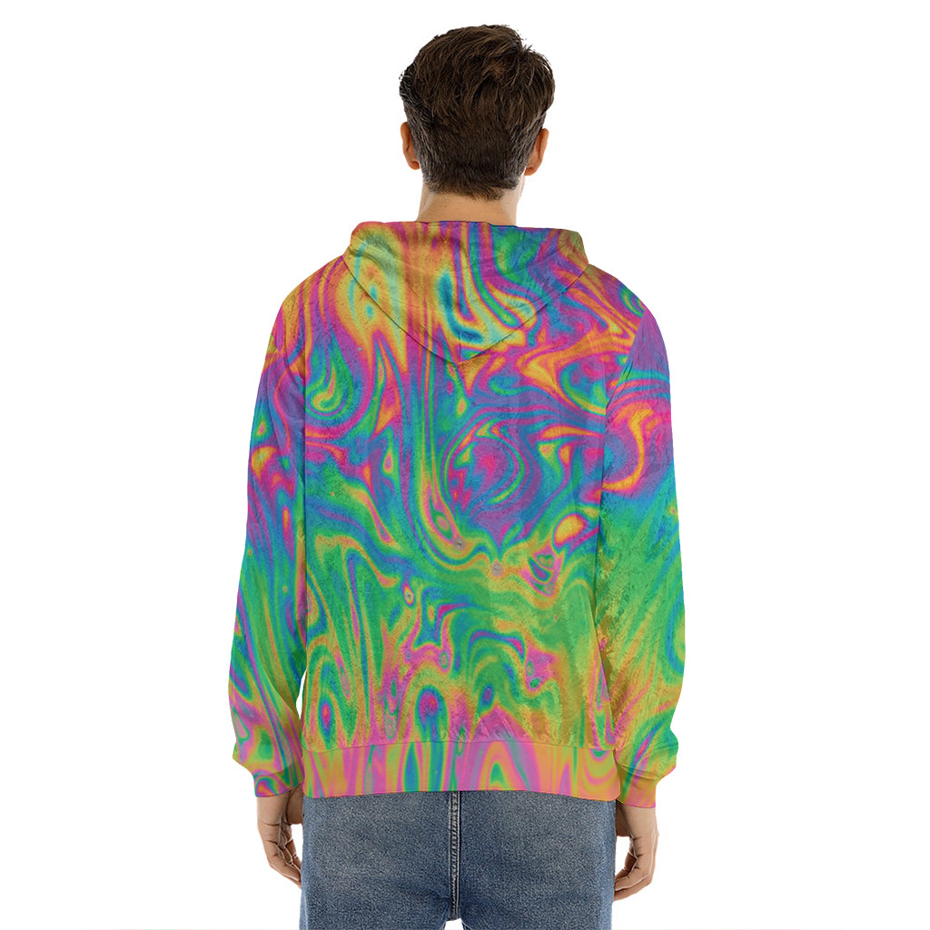 Psychedelic Surface Print Men's Velvet Pullover Hoodie