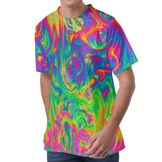 Psychedelic Surface Print Men's Velvet T-Shirt