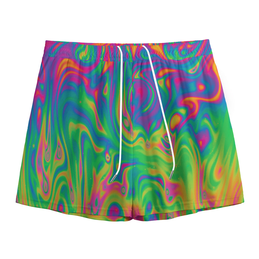 Psychedelic Surface Print Mesh Shorts