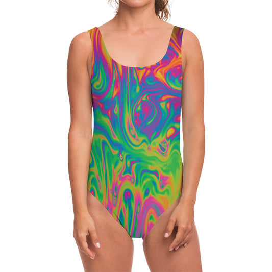 Psychedelic Surface Print One Piece Swimsuit