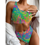 Psychedelic Surface Print One Shoulder Bikini Top