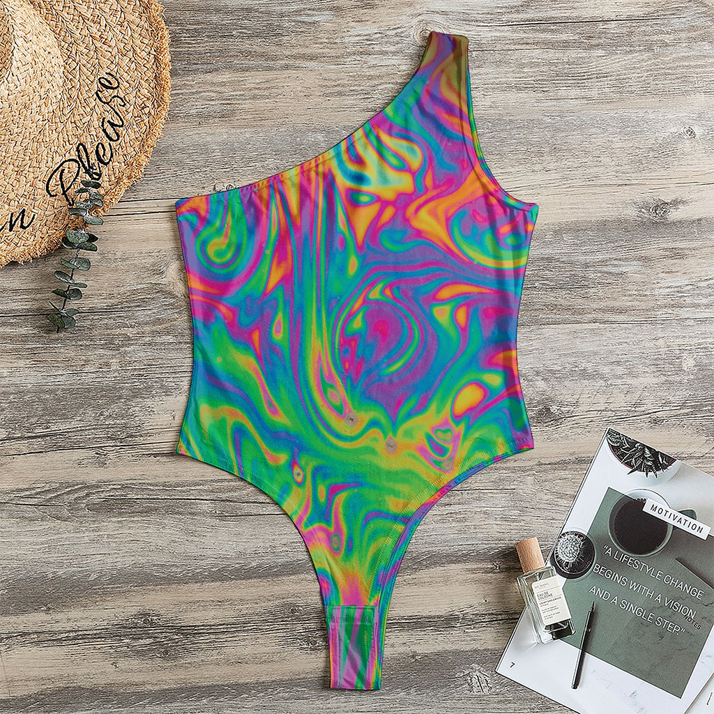 Psychedelic Surface Print One Shoulder Bodysuit