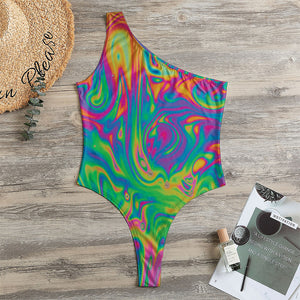 Psychedelic Surface Print One Shoulder Bodysuit