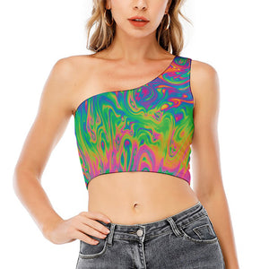 Psychedelic Surface Print One Shoulder Crop Top