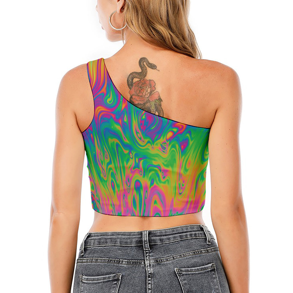 Psychedelic Surface Print One Shoulder Crop Top