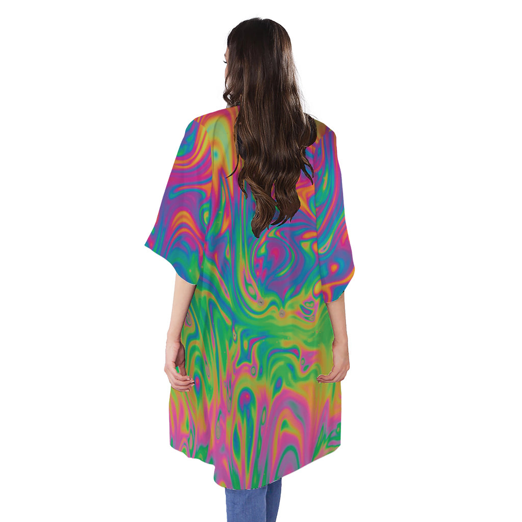 Psychedelic Surface Print Open Front Beach Cover Up