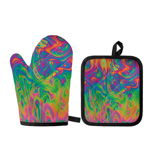Psychedelic Surface Print Oven Mitt And Pot Holder Set