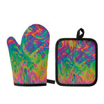 Psychedelic Surface Print Oven Mitt And Pot Holder Set
