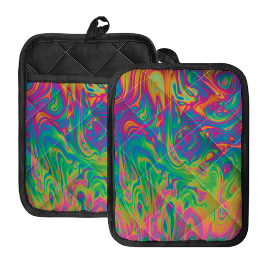 Psychedelic Surface Print Pot Holders With Pocket