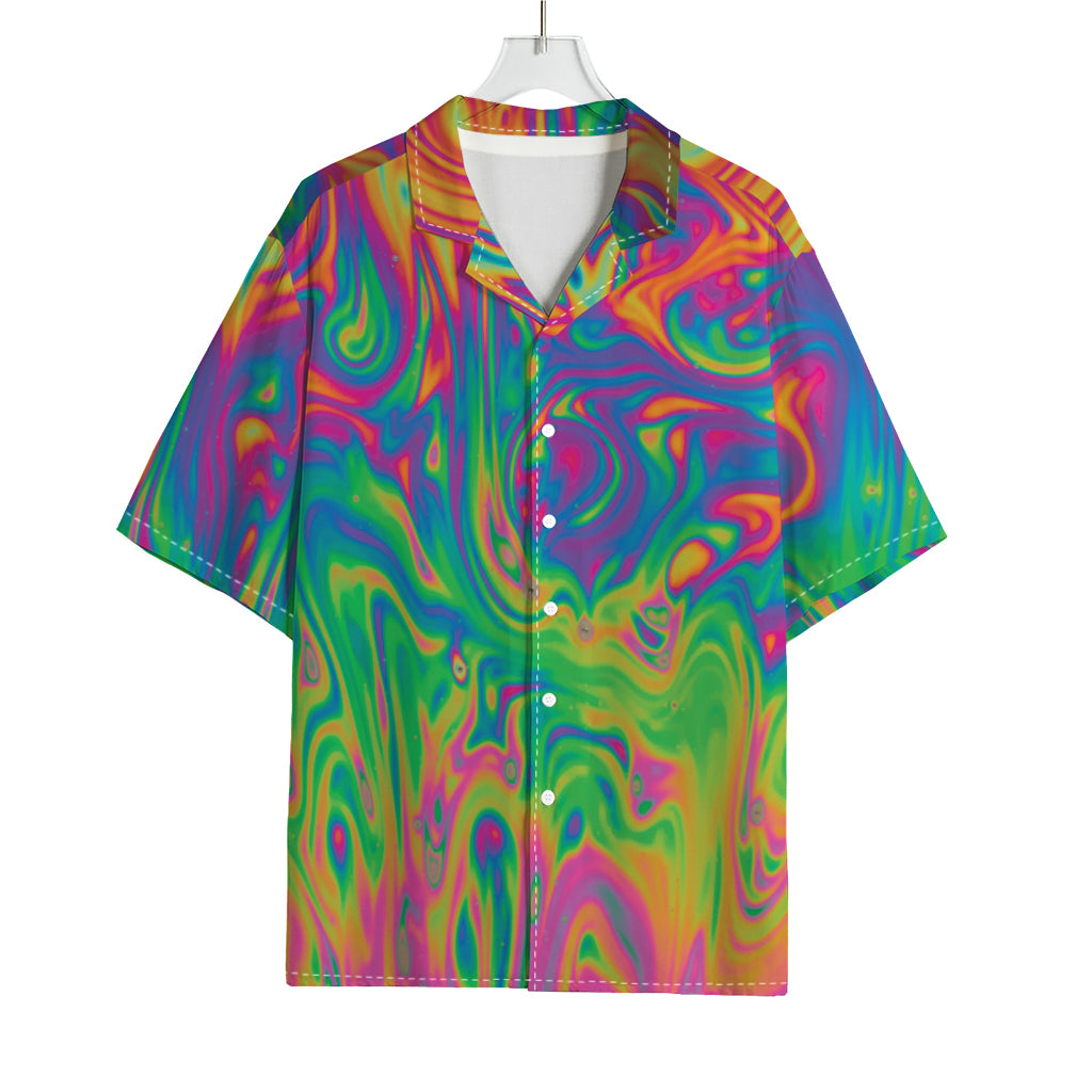 Psychedelic Surface Print Rayon Hawaiian Shirt