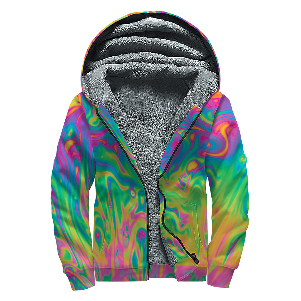 Psychedelic Surface Print Sherpa Lined Zip Up Hoodie