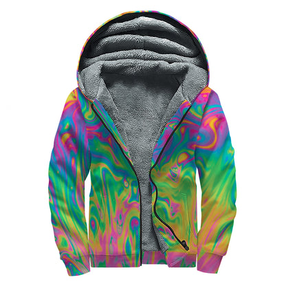 Psychedelic Surface Print Sherpa Lined Zip Up Hoodie