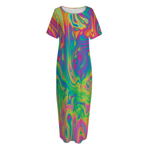 Psychedelic Surface Print Short Sleeve Long Nightdress