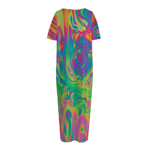 Psychedelic Surface Print Short Sleeve Long Nightdress