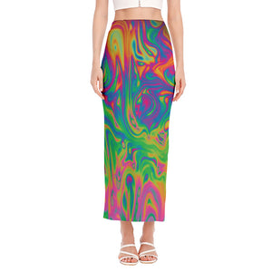 Psychedelic Surface Print Side Slit Maxi Skirt