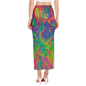 Psychedelic Surface Print Side Slit Maxi Skirt