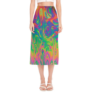 Psychedelic Surface Print Side Slit Midi Skirt