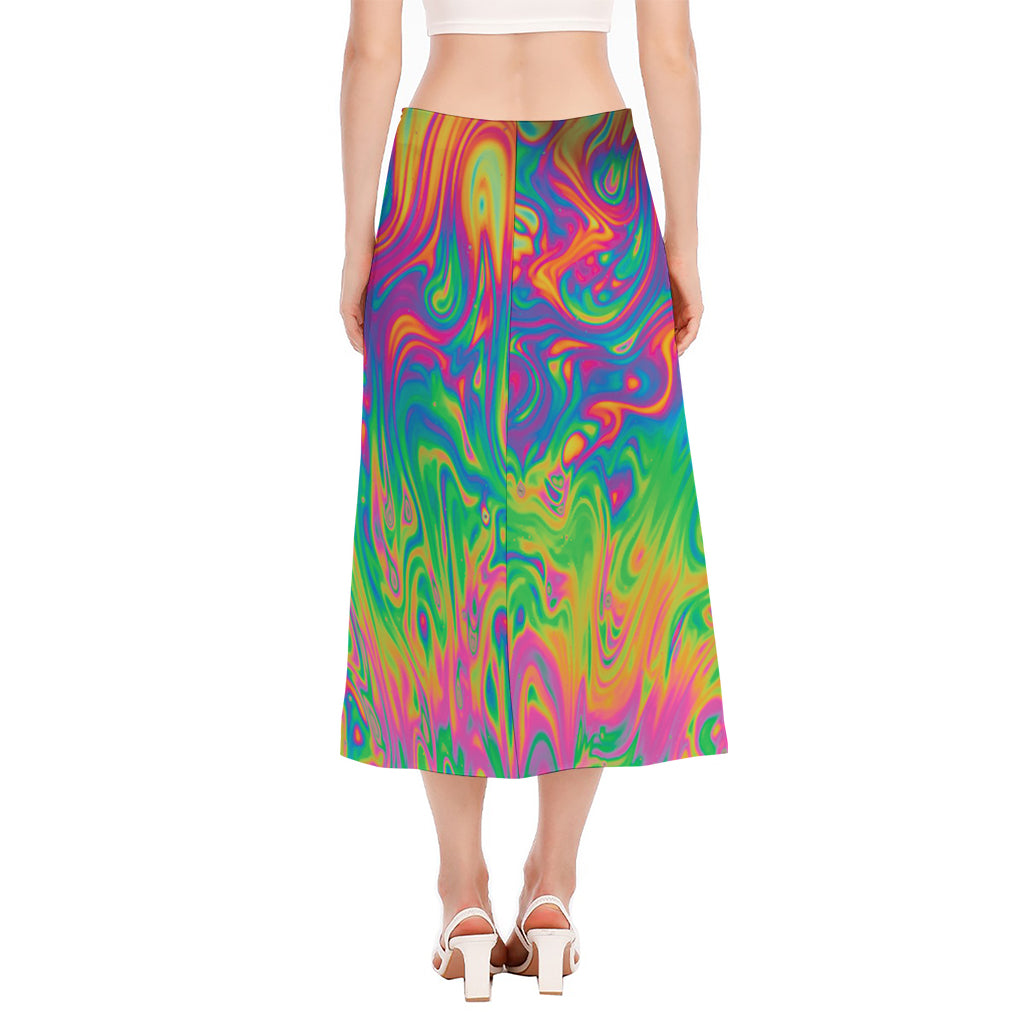 Psychedelic Surface Print Side Slit Midi Skirt