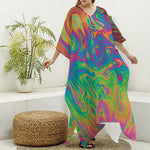 Psychedelic Surface Print Silk V-Neck Kaftan Dress