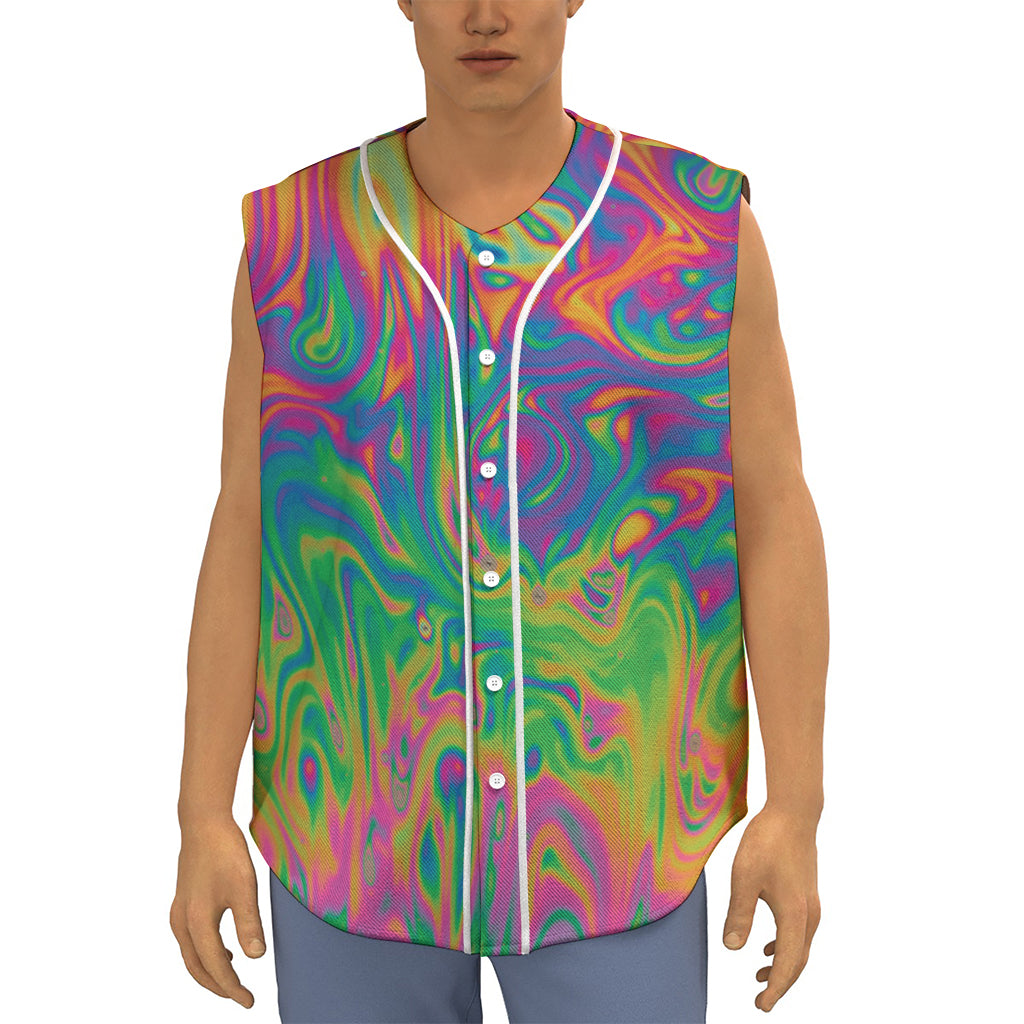 Psychedelic Surface Print Sleeveless Baseball Jersey