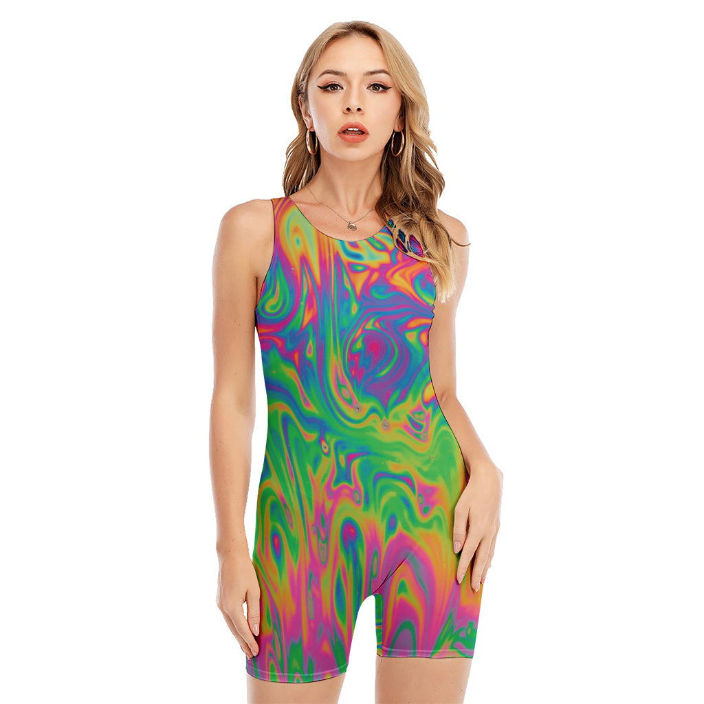 Psychedelic Surface Print Sleeveless One Piece Swimsuit