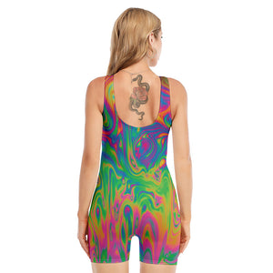 Psychedelic Surface Print Sleeveless One Piece Swimsuit